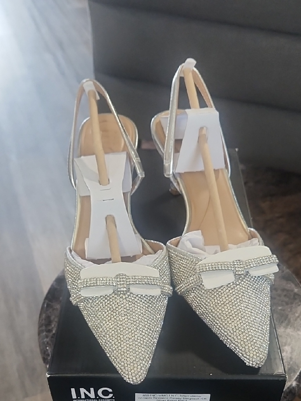 Sweet!  INC International Concepts Silver Crystal Pointed-Toe Slingback Heels.